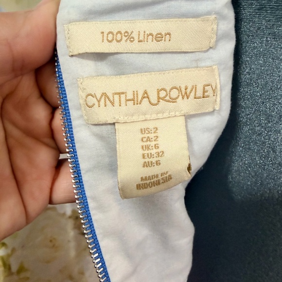 Cynthia Rowley Strapless Dress in Cream Blue & Red Linen Easter Spring Summer - Picture 10 of 11